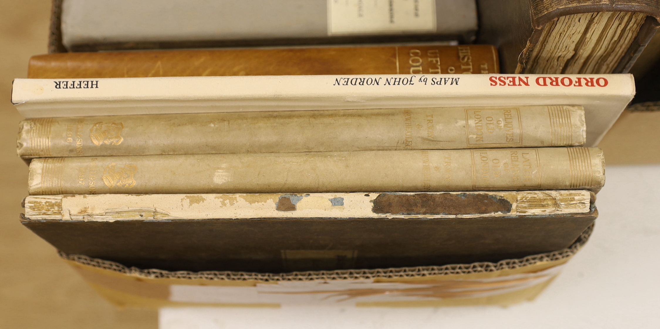 Harwood, Rev. Thomas - A Survey of Staffordshire: containing the Antiquities of that County, by Sampson Erdeswick.....5 plates and 2 folded tables; old half calf and cloth, blind decorated panelled spine with maroon labe